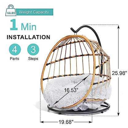 SWITTE Cat Hammock Chair Bed - Removable & Washable Cushion, Hanging Rattan Swing for Indoor Outdoor Cats & Small Dogs, Adjustable Pet Swinging Hammock with 3 Modes - Light Grey - color: Light Grey