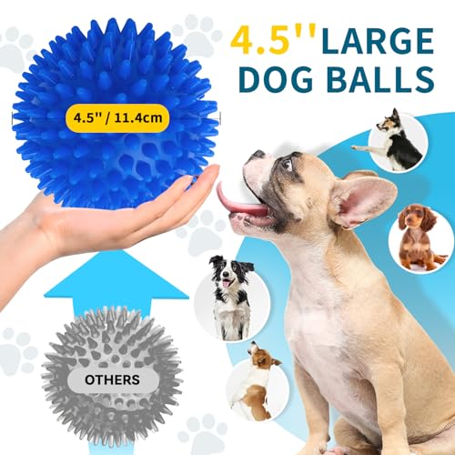 SHARLOVY 4.5'' Squeaky Dog Toy Balls for Large Breeds, Dogs Spiky Balls for Aggressive Chewers, Durable Puppy Chew Toys for Teething, Indestructible Fetch and Train, BPA Free Non-Toxic - size: XL Large Set of 2