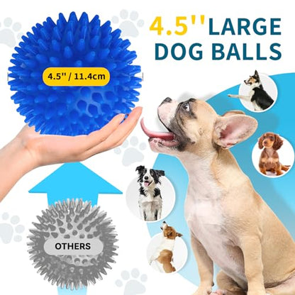 SHARLOVY 4.5'' Squeaky Dog Toy Balls for Large Breeds, Dogs Spiky Balls for Aggressive Chewers, Durable Puppy Chew Toys for Teething, Indestructible Fetch and Train, BPA Free Non-Toxic - size: XL Large Set of 2