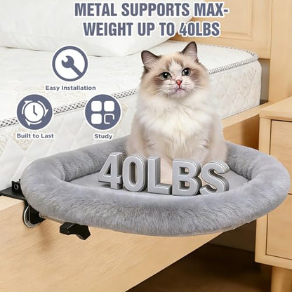 IPOW Heavy Duty Steel Frame 180°Rotating Cat Bedside Bed Semi-Circular Cat Bed for Bedside, Soft Faux Rabbit Fur Material, Suitable for Various Desktops-Maximum Hold Up to 40lb - color: gray