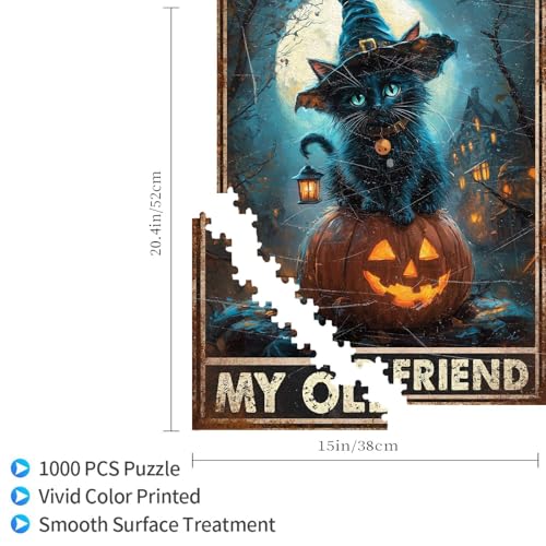 1000 Pieces Jigsaw Puzzles for Adults, Hello Darkness My Old Friend Black Cat Halloween Art Puzzle, Stress Relief Logical Thinking Brain Teaser Puzzle 29.5x19.7 Inch - color: Wooden Puzzle12, size: 1000 Piece pcs