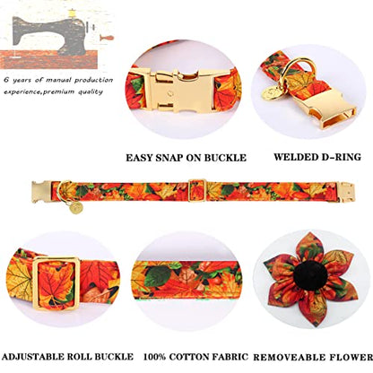 DOGWONG Fall Dog Collar with Bow, Halloween Thanksgiving Dog Bowtie Collar, Adjustable Autumn Cotton Maple Leaf Bowtie Dog Fall Collars for Medium Dogs Pets - color: B, size: XS