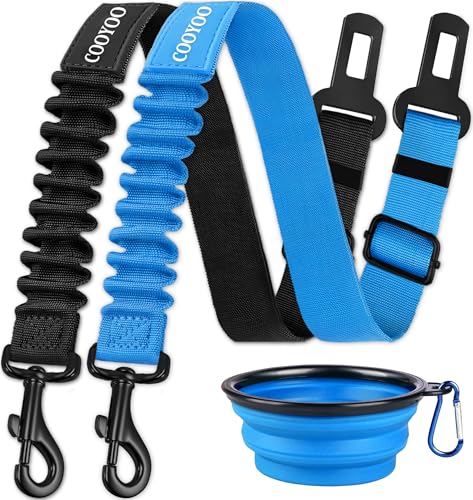 Dog Seat Belt,3 Piece Set Retractable Dog Car Harness Adjustable for Vehicle Nylon Pet Safety Heavy Duty & Elastic - color: Set 03-Black+Blue