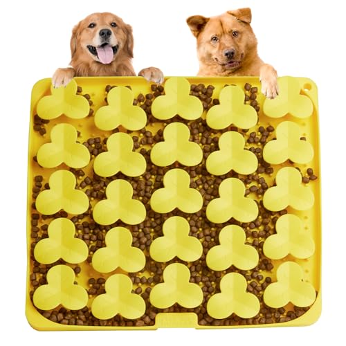 Puzzle Feeder Snuffle Mat for Dogs, Lick Mat to Slow Down Eating, Puzzle Toys for Large and Medium Breed Dogs, Silicone Bowls for Dry, Wet, Raw Food, Yellow - color: Yellow