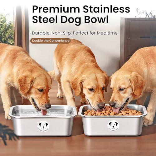 2 Pcs Stainless Steel Dog Bowls for Large Dogs, High Capacity Metal Dog Food Bowls, Food and Water Bowl for Large, X-Large, and Big Dogs 0.85 Gallons - color: 2Pack Stainless Steel-0.85 gallons