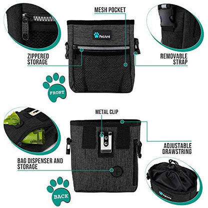 PetAmi Dog Treat Pouch, Pet Treat Pouch for Training, Dog Walking Bag Holder for Kibbles, Pet Food Toy, Dog Trainer Essentials Supplies, Poop Bag Dispenser, 3 Ways to Wear (Charcoal) - color: Heather Charcoal