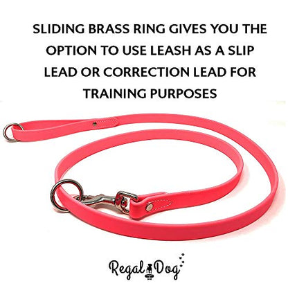 Regal Dog Products Waterproof Leash – 5 ft. Pink Dog Leash with Easy to Use Collar Hook, Lightweight, and Proof Training Pet Lead with Vinyl-Coated Webbing for Small, Medium, Large, or XL Dogs - color: Pink