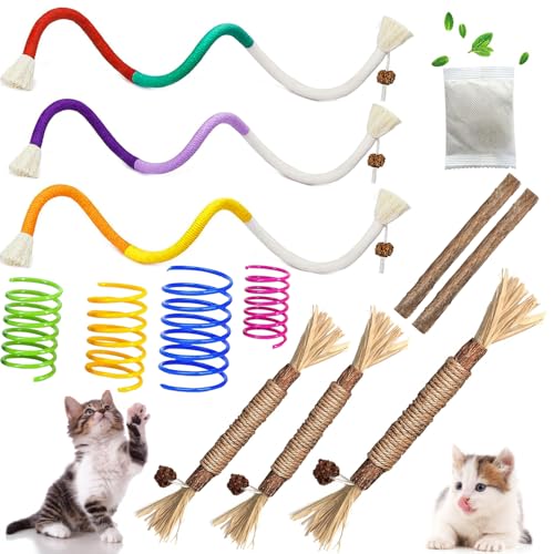 Cat Toys Chew Ropes, Silvervine Sticks Catnip Rope Toys with Refillable Natural Catnip for Cats Dental Care, Safe Teeth Cleaning Toy for Indoor Cat Kitty Kicker Toy Interactive Catnip Kitty Toys - color: 13PCS