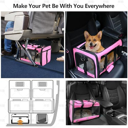 Soft Sided Cat/Dog Carrier,Collapsible Pets Travel Carriers for Pet/Puppy with Shoulder Strap & Removable Mat,Mesh Top Load Small Dogs/Cats Carry Bag Up to 17 Lbs TSA Airline Approved（Pink,M） - size: M Pink
