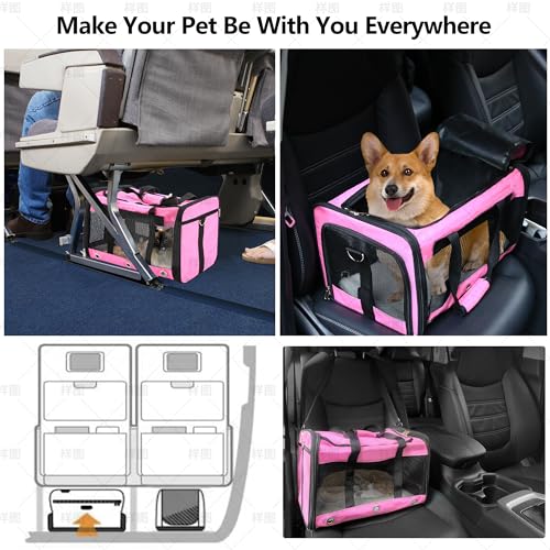 Soft Sided Cat/Dog Carrier,Collapsible Pets Travel Carriers for Pet/Puppy with Shoulder Strap & Removable Mat,Mesh Top Load Small Dogs/Cats Carry Bag Up to 25 Lbs（Pink,L） - size: L Pink