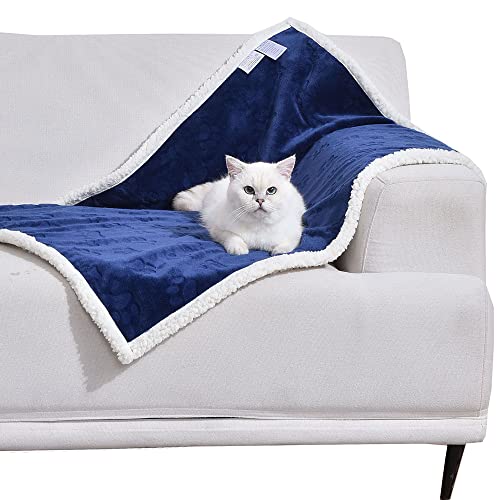 Qeils Dog Blankets for Small Dogs - Waterproof Cat Blanket Washable - Sherpa Fleece Puppy Blanket, Soft Plush Reversible Throw Protector for Bed Couch Car Sofa, 30"X40", Navy Blue - color: Navy Blue, size: 30"x40"