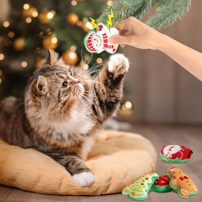 Retro Shaw Christmas Cat Toys, Xmas Catnip Toys for Indoor Cats Kitten Teeth Cleaning, Crinkly Interactive Cat Chew Nip Kitty Kicker Toy Santa Claus Trees Snowman, 5 Pack - size: 3.0 Inches