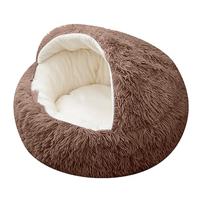 15.8'' Soft Round Plush Faux Fur Pet Bed for Cats or Small Dogs, Anti-Anxiety Cat Bed Puppy Bed, Washable Fluffy Anti-Slip Mute Base, Soft Pet Round Bed, Snooze Sleeping Cozy Kitty Kennel (Brown) - color: Brown