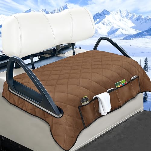 Golf Cart Seat Covers with 4 Front Pockets, Thick Seat Towel Blanket with Non-Slip Backing, Fits EZGO, Club Car, Yamaha and More 2 & 4 Passenger Golf Carts, Dark Brown - color: Dark Brown