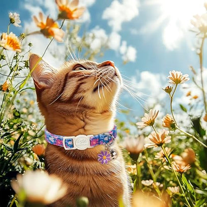 2 Pack Floral Cat Collars - Spring Summer Wildflower Breakaway Safety Cat Collars, Adjustable Soft Boy Girl Kitten Collar for Small Dogs Puppy, Cute Pet Collar with Bell & Pendant - color: Floral