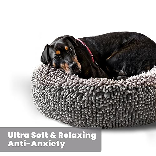 Muddy Mat® Cloud K-9 Dog Beds for Small Dogs & Cats, Soft & Relaxing Round Dog Bed, Chenille Material, Removable Cover, Washable & Dryer Safe – Grey Small(25'x25') - color: Grey, size: Small (25''X25'')