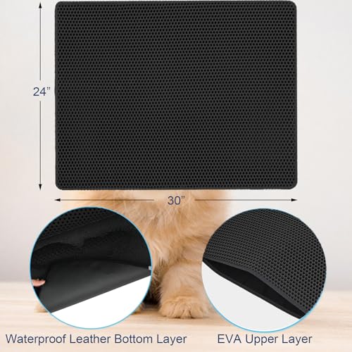 Cat Litter Mat Large Cat Litter Trapping Mat 30x24 inch Double Layer Urine and Water Proof Kitty Litter Box Mat XL - color: Black, size: 30 X 24 Inches