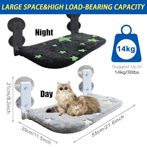 Foldable Cat Hammock for Window Glow in The Dark Cordless Cat Window Perch for Large Cats and Kittens, Soft and Thick Blanket with Zipper, Sturdy Never Fall