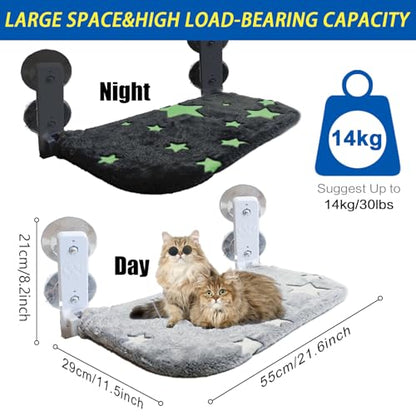Foldable Cat Hammock for Window Glow in The Dark Cordless Cat Window Perch for Large Cats and Kittens, Soft and Thick Blanket with Zipper, Sturdy Never Fall