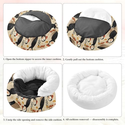 Pet Bed Puffins Floret Cat Snuggler Soft Winter Cushion, Cozy Round Bolster Nest for Indoor Kittens & Small Pets 15" - size: X-Small