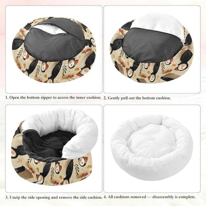 Pet Bed Puffins Floret Cat Snuggler Soft Winter Cushion, Cozy Round Bolster Nest for Indoor Kittens & Small Pets 15" - size: X-Small