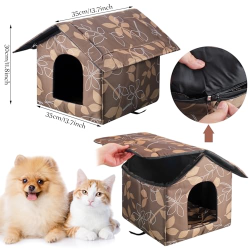 Soaoo 3 Pcs Cat Houses for Outdoor Stray Cats Shelter Weatherproof Outside House Indoor Foldable Pet Cave with Tent Stakes for Wild Animal Dogs(Leaves Style) - style: Leaves Style