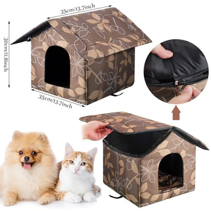 Soaoo 3 Pcs Cat Houses for Outdoor Stray Cats Shelter Weatherproof Outside House Indoor Foldable Pet Cave with Tent Stakes for Wild Animal Dogs(Leaves Style) - style: Leaves Style
