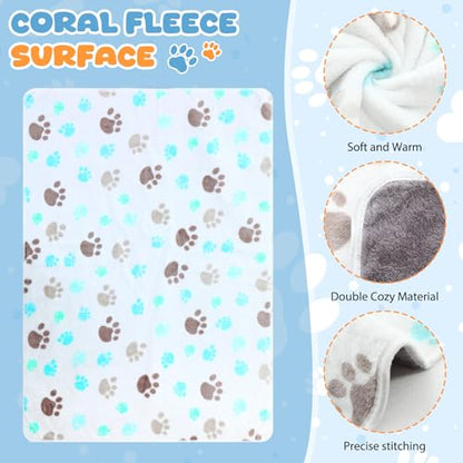 Tegeme 6 Pcs Waterproof Dog Blanket 41 x 30 Inch Paw Print Pet Blanket for Dogs Cats Puppy Washable Soft Fluffy Fleece Rug Flannel Throw Warm Sleep Mat for Kitten Doggy - size: 41 x 30 Inch