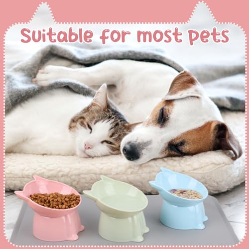 3 Pcs Elevated Cat Bowls 15°Raised Cat Food Bowl with Silicone Mat Whisker Friendly Anti Vomiting Cats Dishes Pet Food and Water Bowls for Indoor Cats Kittens - color: Fashion