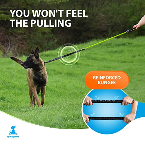 SparklyPets - Heavy Duty Bungee Rope Leash for Large and Medium Dogs - No Pull, Shock Absorber Long Dog Training Lead - No Slip Reflective Line for Outside (5.5 Ft Bungee Leash) - color: Green