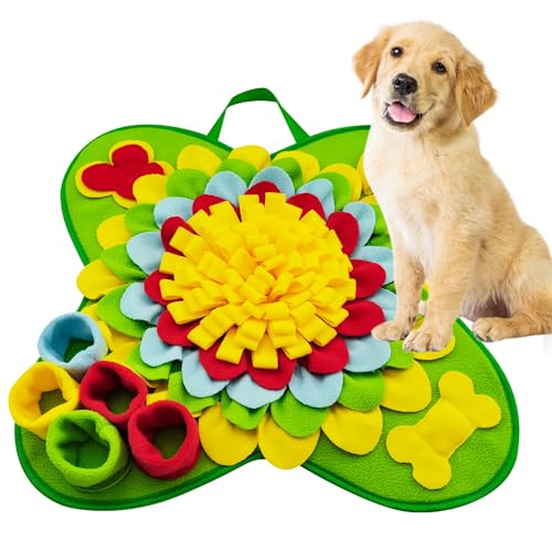 Snuffle Mat for Dogs Pet Treats Feeding for Small Medium Breed Dogs Non-Slip Interactive Dog Puzzle Toys Encourages Natural Foraging Skills - color: Green Sunflower 20 "x 20"