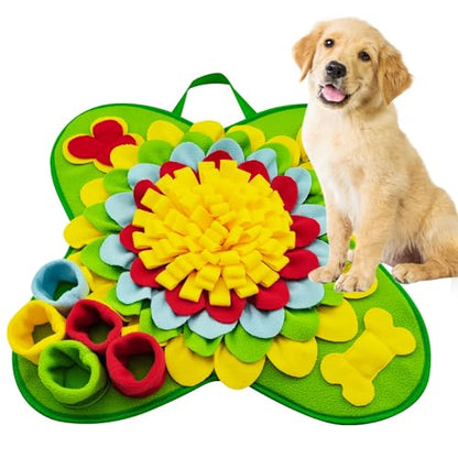 Snuffle Mat for Dogs Pet Treats Feeding for Small Medium Breed Dogs Non-Slip Interactive Dog Puzzle Toys Encourages Natural Foraging Skills - color: Green Sunflower 20 "x 20"
