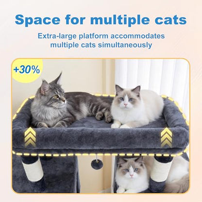 Hey-brother Cat Tree Tower, Large Sisal Scratching Posts with Big Platform, 3 Spacious Condos, Plush Hammock, Toy, 57.5 Inches Multi-Level Furniture for Indoor Adults Maine Coon, Smoky Gray MPJ083G - color: Smoky Gray