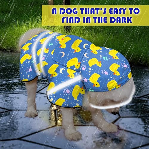 Dog Raincoat, Adjustable Rain Jacket with Hooded Double Layer for Large Medium Small Dogs Puppies, Lightweight Waterproof Rain Coat Poncho with Reflective Stripe Duck Blue,XL - color: Duck Blue, size: X-large