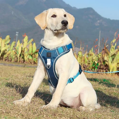 FEESHOW No Pull Escape Proof Dog Harness with Soft Padded Handle Breathable Reflective Vest for Medium Large Dogs Walking Blue X-Large - color: Blue, size: X-Large