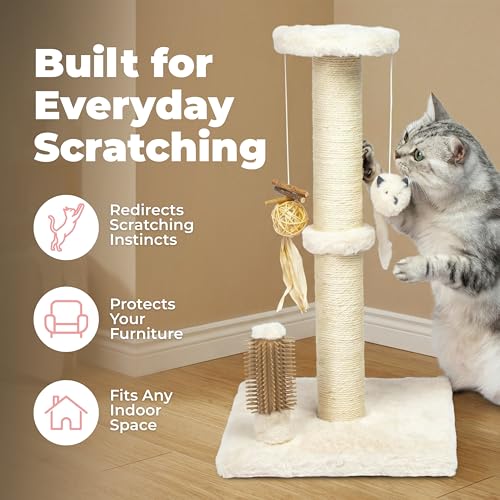 Best Pet Supplies Catify Cat Scratcher, Fun Interactive Scratchers, Posts, Poles, Claw Safe, Furniture Saver Indoor Play Support Natural Cat Behaviors Heavy Duty - Beige, 11.78 x 11.78 - color: Scratching Post (Beige) H: 22"