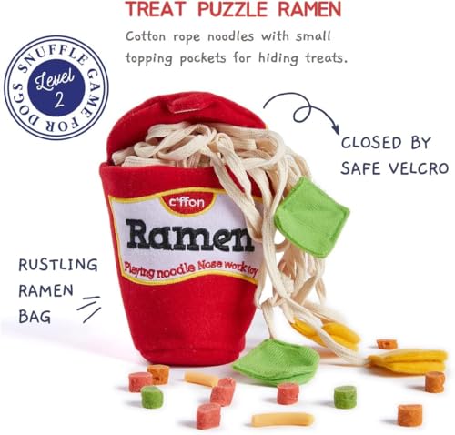 CHEWFFON Dog Puzzle Toy, Interactive & Enriching Snuffle Game for Small & Medium Dogs, Hide and Seek Crinkle Toy, Treat Dispensing & Nose Work Fun - style: Ramen Cup
