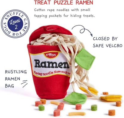 CHEWFFON Dog Puzzle Toy, Interactive & Enriching Snuffle Game for Small & Medium Dogs, Hide and Seek Crinkle Toy, Treat Dispensing & Nose Work Fun - style: Ramen Cup