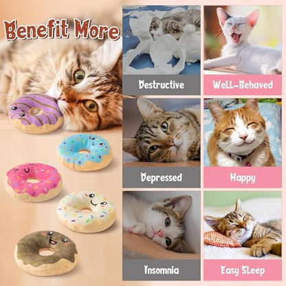 Donut Catnip Stuffed Toys for Cats - 5Pcs Pet Days Funny Dessert Organic Cat Toys Pet Supplies, Indoor Cats Chew Bite Teething Tools Kittens Catmint Birthday Present Interactive Supplies - style: Cute Donut