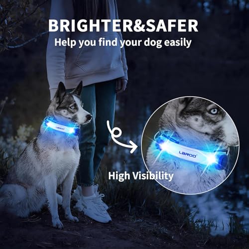 LaRoo LED Dog Collar Light, Hook & Loop Pet Safety Night Light, Glowing LED Strip for Dog Collar Leash Harness, High Visibility Waterproof Dog Lights for Night Walking Running Camping (Blue) - color: Blue