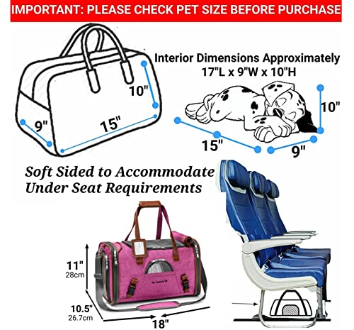 Mr. Peanut's Airline Approved Soft Sided Pet Carrier, Low Profile Gold Series Tote, Premium Brand Self Locking Zippers, Under Seat Compatibility, Plush Faux Fleece Bedding with a Sturdy Plywood Base - color: Rosa Red