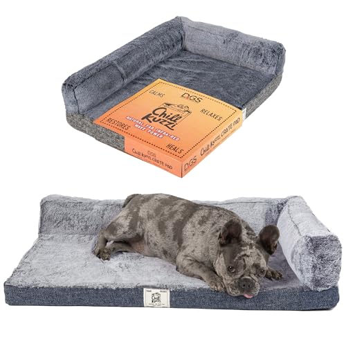 Dog Gone Smart Chill Kuzzi Dual Bolster Crate Pad - Washable Dog Bed Infused with Far Infrared Rays (FIR) - Supportive Plush Cushion for Crates, Travel, and Recovery - Slate Grey, Large 22 x 35 Inches - color: Grey, size: 22" x 35"