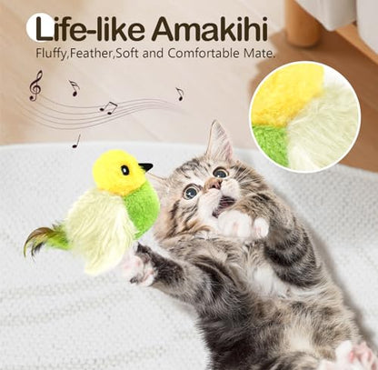 Migipaws Cat Toys,Interactive Lifelike Amakihi Flying Flapping Bird with Catnip, Feathers Hanging by Elastic String, Automatic Chirping Kitten Toys for Indoor Cats Self Play, Rechargeable(Green) - color: Emerald green