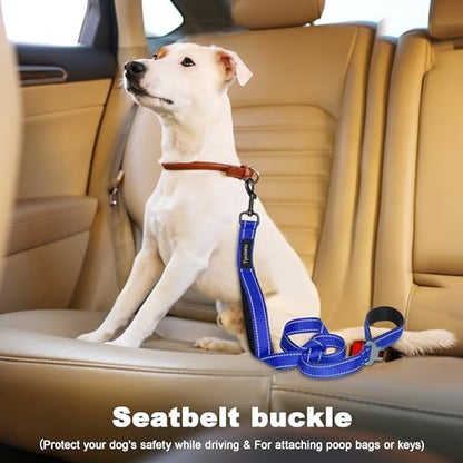 6 Foot Blue Dog Leashes for Large Medium and Small Breed Dogs That Pull,Reflective Nylon Heavy Duty Dog Leash with 2 Comfortable Padded Traffic Handles and Car Seat Belt for Walking and Training - color: Navy blue