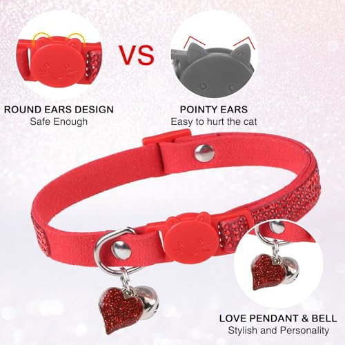 Rhinestone Cat Collar Breakaway with Bell, Diamond Cat Collar with Safety Buckle Quick Release for Girl Boy Small Kitten Pets Puppy,Cute Soft Female Male Cat Collars, Christmas 8-12" - color: Red-2 (1 Pack), size: 8"-12" Cats / Mini Dogs