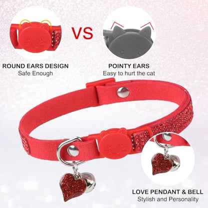 Rhinestone Cat Collar Breakaway with Bell, Diamond Cat Collar with Safety Buckle Quick Release for Girl Boy Small Kitten Pets Puppy,Cute Soft Female Male Cat Collars, Christmas 8-12" - color: Red-2 (1 Pack), size: 8"-12" Cats / Mini Dogs
