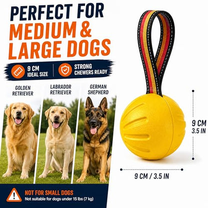 Indestructible Dog Ball with Strap, Heavy Duty Rubber Tug Toy for Aggressive Chewers, Floating Fetch Toy for Medium & Large Dogs(Large) - size: Large