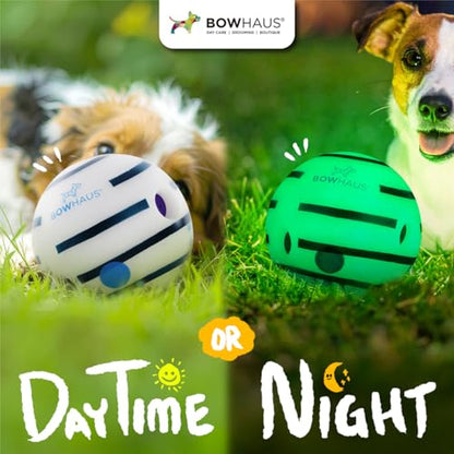 BOWHAUS Giggle Glow in The Dark Ball for Dogs, 5.5 Inch Interactive Dog Exercise Toys, Indestructible Fun Squeaky Chew Toy, Non-Toxic Durable PVC Chew Ball for Indoor Outdoor Play - style: Glowing Ball