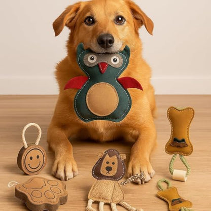 Natural Suede Leather Owl Chew Toy for Dogs & Puppies | Durable and Fun Interactive Toy | Supports Healthy Chewing and Daily Play | Soft Texture for Gentle Teeth - style: Owl Shape