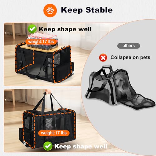 pidipiti 25''(L) x 17''(W) x 17''(H) Extra-Large Expandable cat Carrier for Long Distance car Travel,for 1 Extra-Large cat / 2 Large Cats / 3 Small-Medium Cats up to 35 lbs(Black) - size: Extra-Large(expandable)